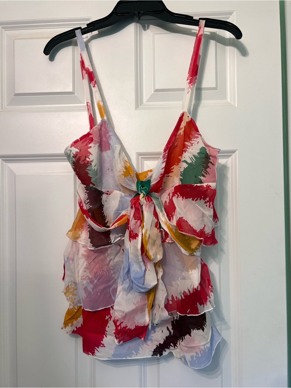 Diane Von Furstenberg Multicolor Ruffle Tie-Front Cami